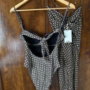 Monday Swimwear Black and White One-Piece.  Brown geometric